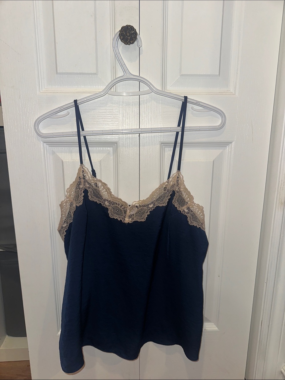 Secret Treasures Navy Camisole with Cream Lace Trim